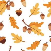 Seamless pattern with acorns. Autumn background. Stylized oak leaves and acorns. Perfect for wallpaper, gift paper, pattern fill, web page background, autumn greeting cards. Cartoon vector texture.