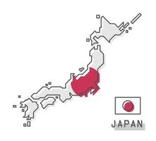 mapa y bandera de japón. diseño de dibujos animados de línea simple moderna. vector. vector