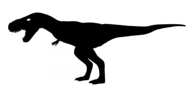 Tyrannosaurus rex  T-rex  is walking and snarling . Silhouette design . Side view . Vector .