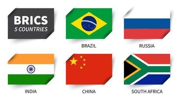 BRICS . Association of 5 countries . Inserted paper flag design . Vector .