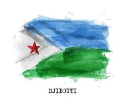 Realistic watercolor painting flag of Djibouti . Vector .