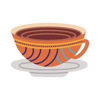 dish and ceramic cup with strokes flat style icon vector