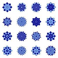 A set of beautiful flowers of blue and dark blue. Isolated on white background. Suitable for design. vector