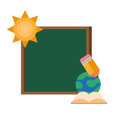 chalkboard school with sun and supplies