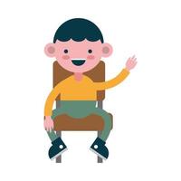 little student boy seated in school chair comic character vector