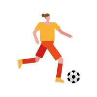 mujer joven, jugar al fútbol, carácter vector