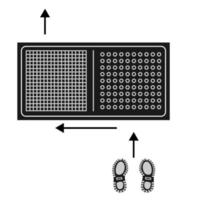 Disinfectant mat. Sanitizing mat. Antibacterial entry rug in flat style. Disinfecting carpet for shoes. Sterile surface. Two-zone mat for disinfect in shoes. Motion scheme. Vector