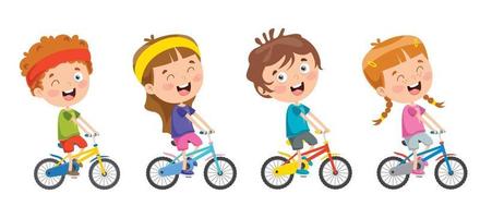 niños felices montando bicicleta vector