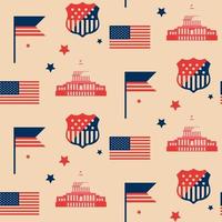 Seamless pattern with american flag and US Capitol. vector