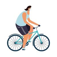 young man wearing medical mask in bicycle vector