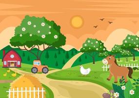 Cute Cartoon Farm Animals Illustration vector