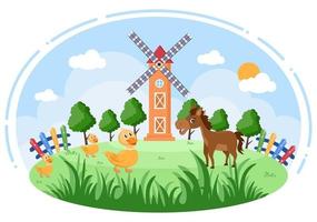 Cute Cartoon Farm Animals Illustration vector