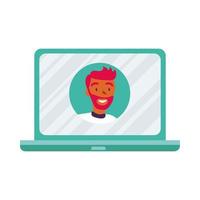 Man avatar on laptop in video chat vector design