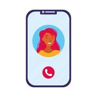 Woman avatar on smartphone in video chat vector design