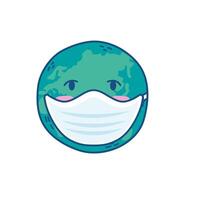 earth planet wearing medical mask vector