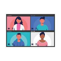 People avatars on screen in video chat vector design