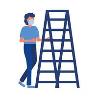 Man with medical mask and ladder vector design