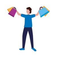 avatar de hombre con diseño de vector de bolsas de compras