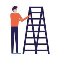 Man with medical mask and ladder vector design