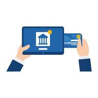 tablet with bank and credit card vector design
