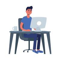 Man on desk with computer vector design