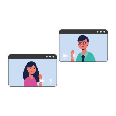 Woman and man avatar on website in video chat vector design