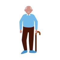 abuelo avatar anciano con diseño de vector de palo