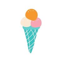 Waffle cone with different ice cream balls. Vector flat image. Decorative element for posters, postcards, stickers