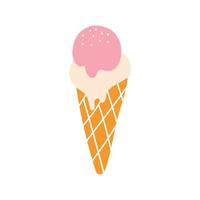 Ice cream in a waffle cone. Vector flat image. Decorative element for posters, postcards, stickers