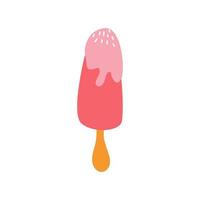 Pink berry ice cream with icing on a stick. Vector flat image. Decorative element for posters, postcards, stickers