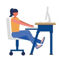 Woman with computer on desk vector design