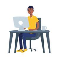 Man on desk with computer vector design