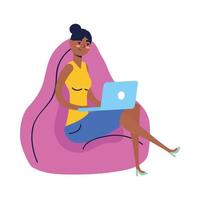 Woman with laptop on puf vector design