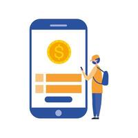 man avatar with mask smartphone and coin vector design