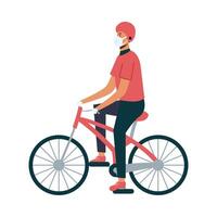 Isolated delivery man with mask riding bike vector design