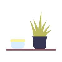 Estante con tazón y planta dentro de diseño vectorial de maceta vector