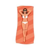 Dibujos animados de niña con bikini y gafas en diseño de vector de toalla