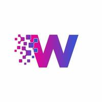 W Initial letter Digital Pixels Tech Logo Vector