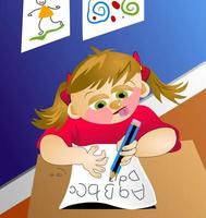 Little Girl Learning to Write vector