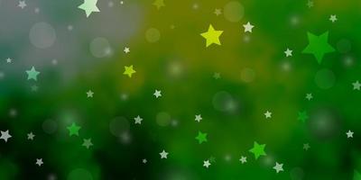 Fondo de vector amarillo verde claro con círculos estrellas