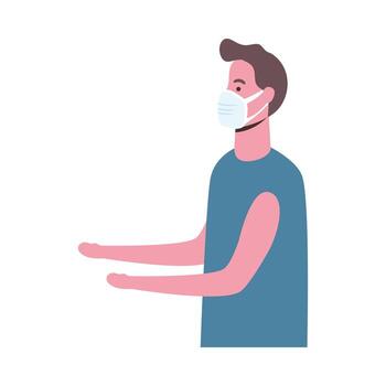 Man with medical mask and open hands vector design