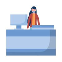 Woman with medical mask on airport reception vector design