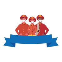 firefighters men with masks and ribbon vector design