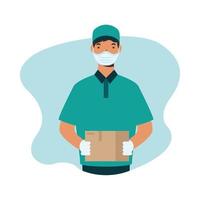 Delivery man with mask and box vector design