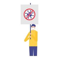 Man with medical mask and ban banner vector design