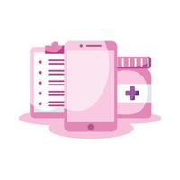 Pills jar history and smartphone vector design