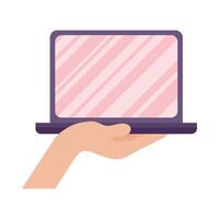 digital laptop on hand vector design