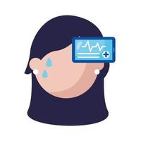 mujer con fiebre y diseño vectorial de teléfono inteligente vector