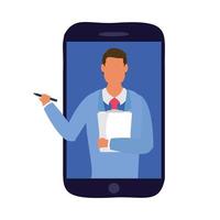 Man avatar on smartphone in video chat vector design