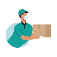 Delivery man with mask and box vector design